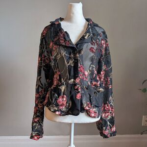 Vintage Midnight Velvet Semi Sheer Top Floral Velvet Burnout Whimsygoth Size L